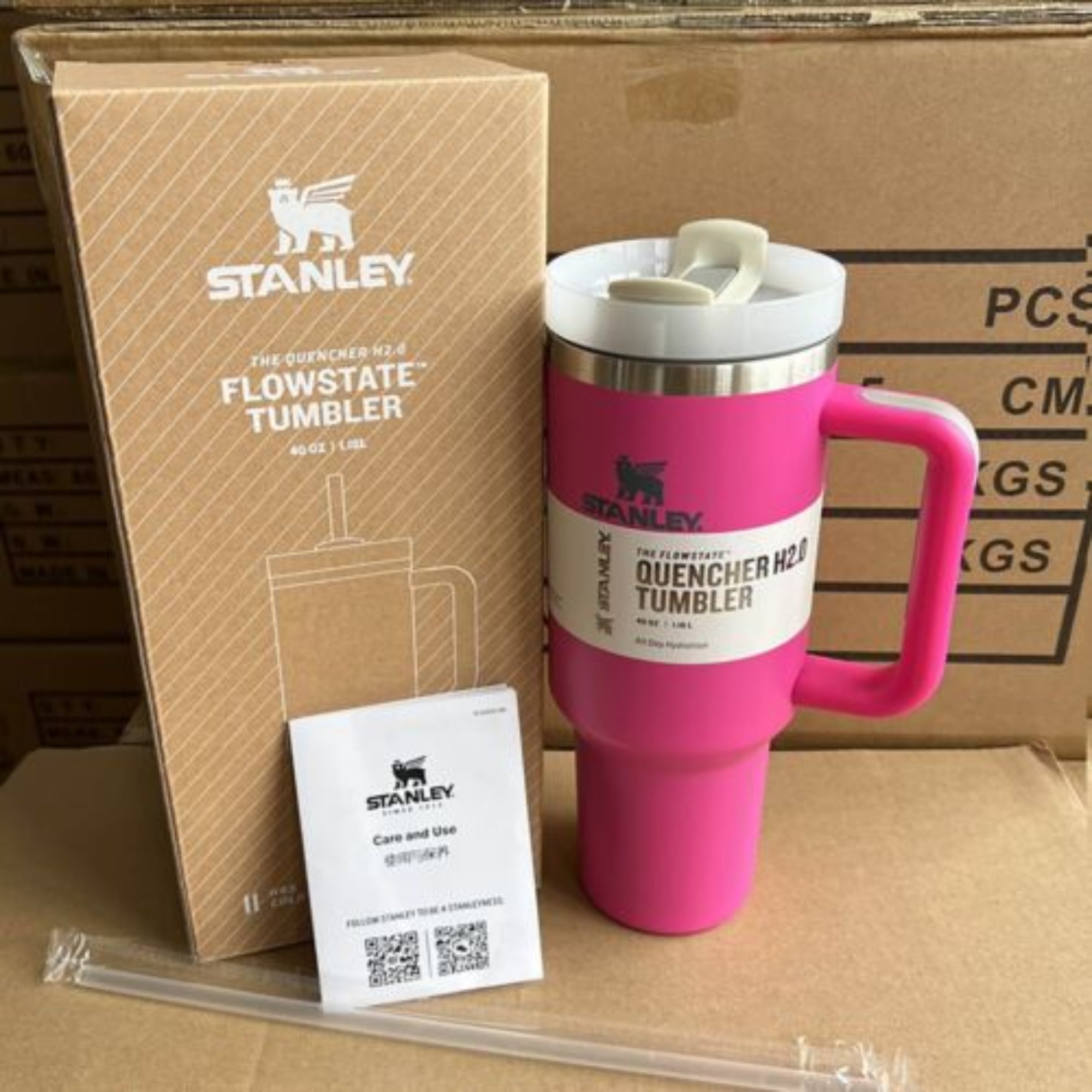 Pink Stanley 40 Oz Stainless Steel Tumbler | Leak - Proof Vacuum Insulated Travel Mug | Hot & Cold - Tumbler Bank